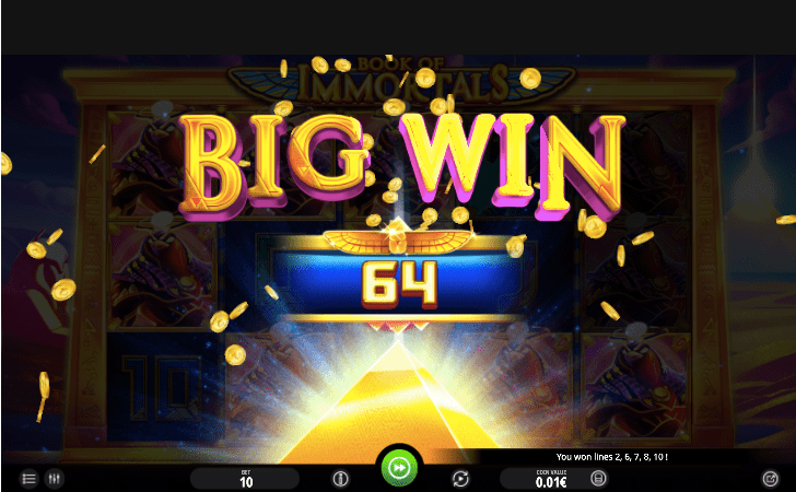 Big wins in Book of Immortals slot really glues the player to the screen.