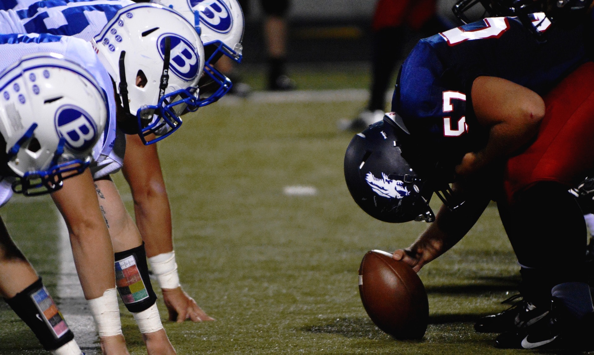 American football players preparing for a Super Bowl match.