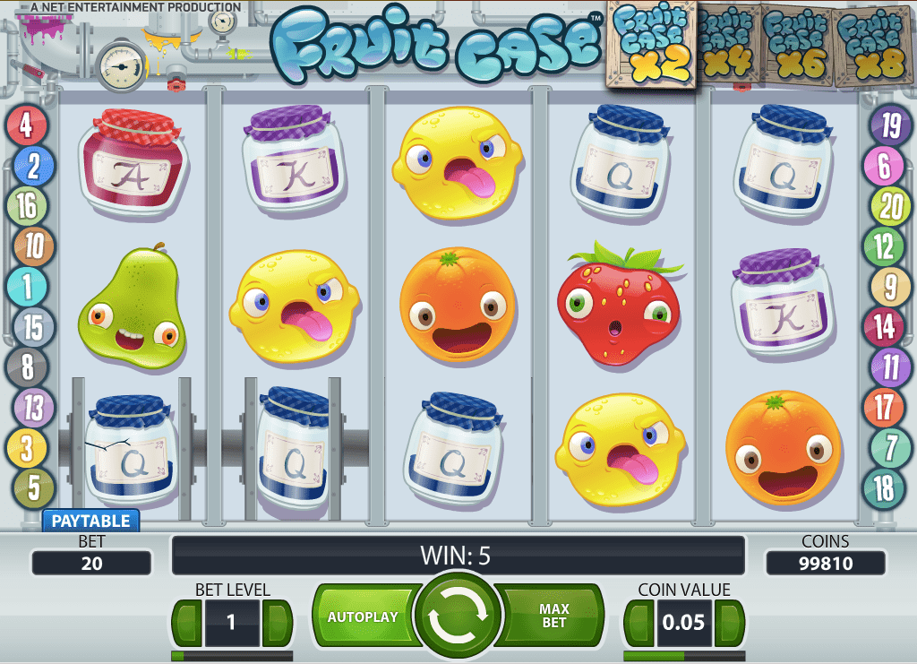 Jars of jam getting crushed in Fruit Case slot gameplay.