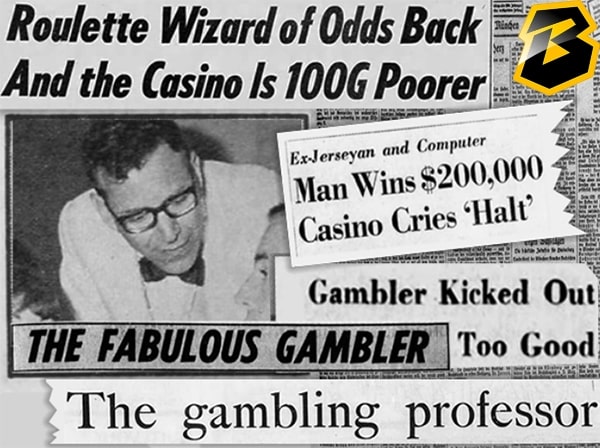 Newspaper clip dubbing Jarecki as the gambling professor not realizing he knew how to beat roulette