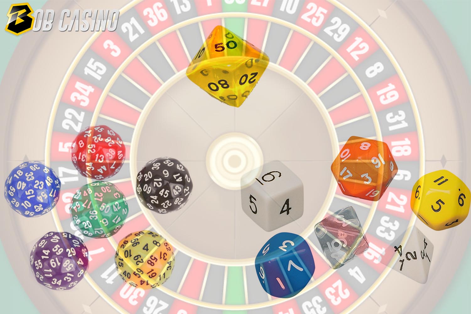 Platonic solid dice, Trapezohedron and other types of dices in roulette.