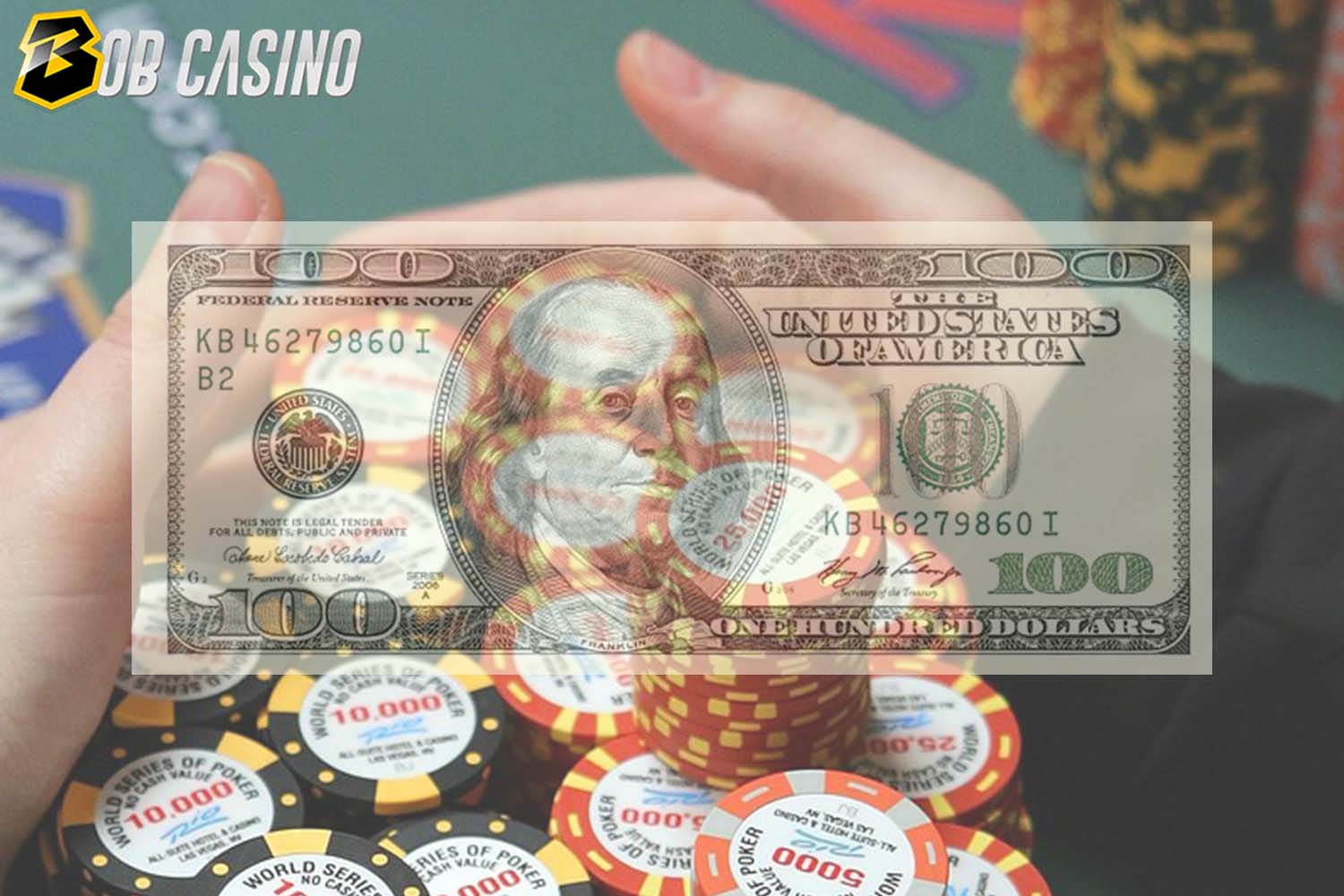 100 dollar note and online casino chips 