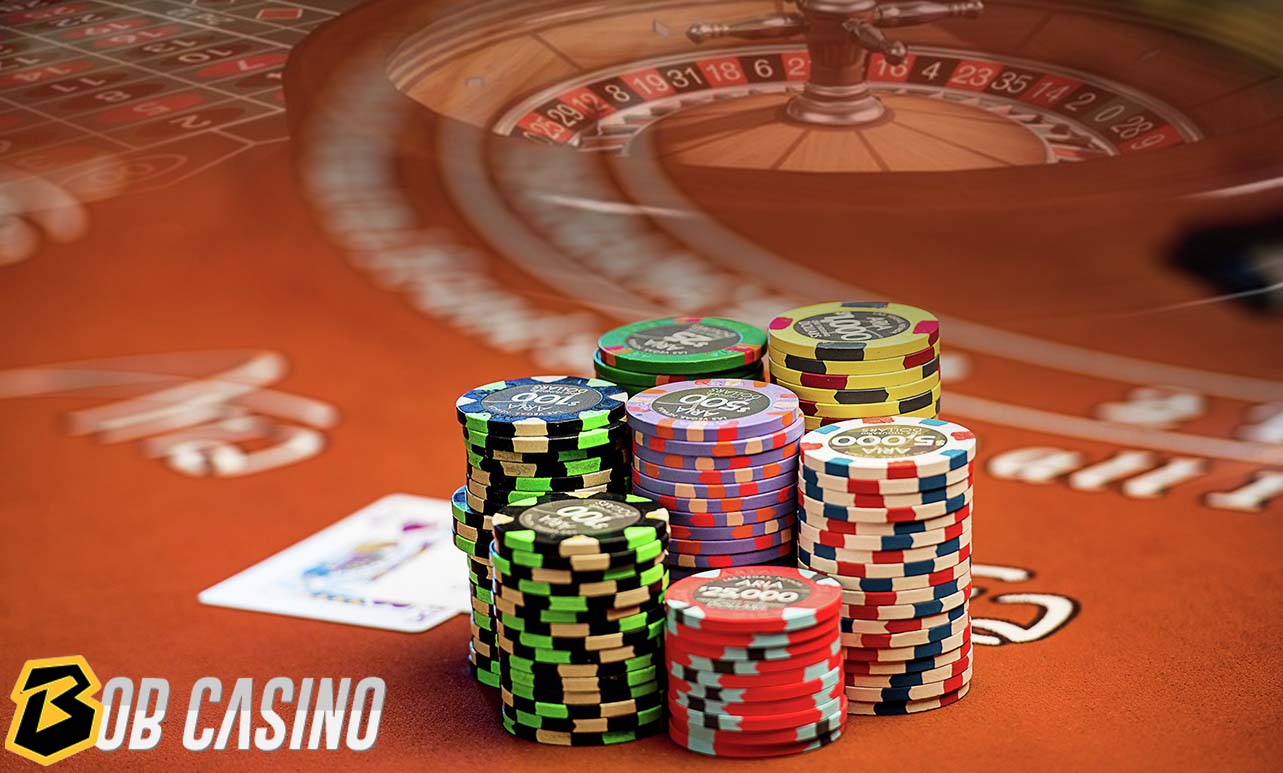 Chips on roulette casino table