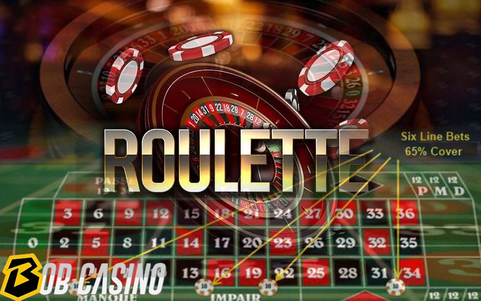 Wager in roulette placed by on a line of six numbers