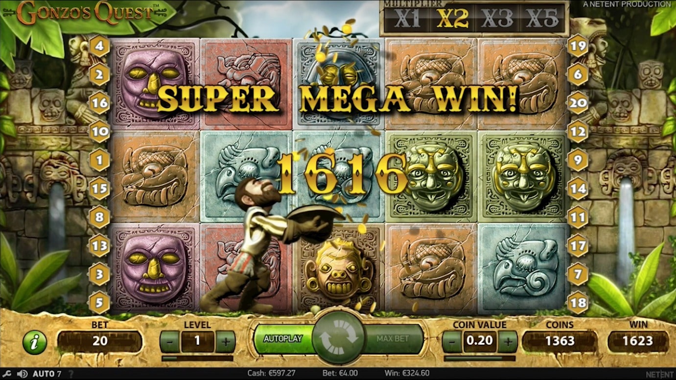 Gonzo's Quest is one of the top 7 winning slot games, with its super mega win.