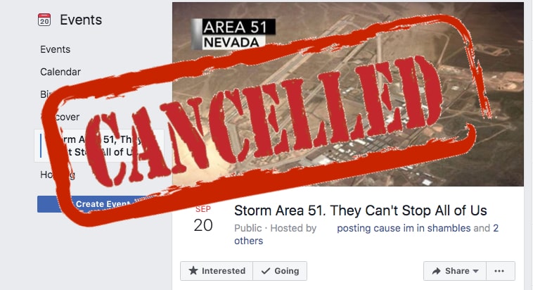 Storm Area 51 Facebook event is silent but the storming part is canceled just as the odds predicted.