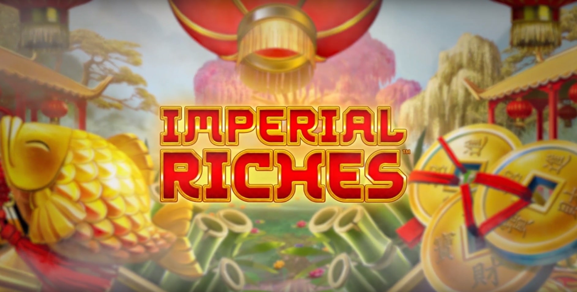 Oriental accessories surrounding the Imperial Riches slot logo.