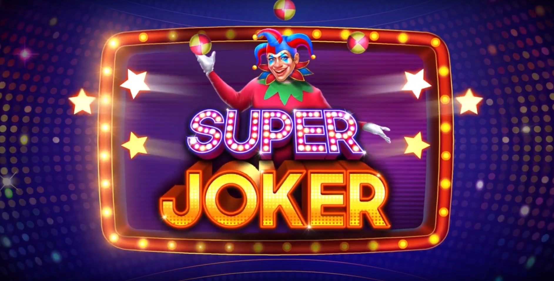 An evil-looking jester looking at our Super Joker slot review over the game logo.