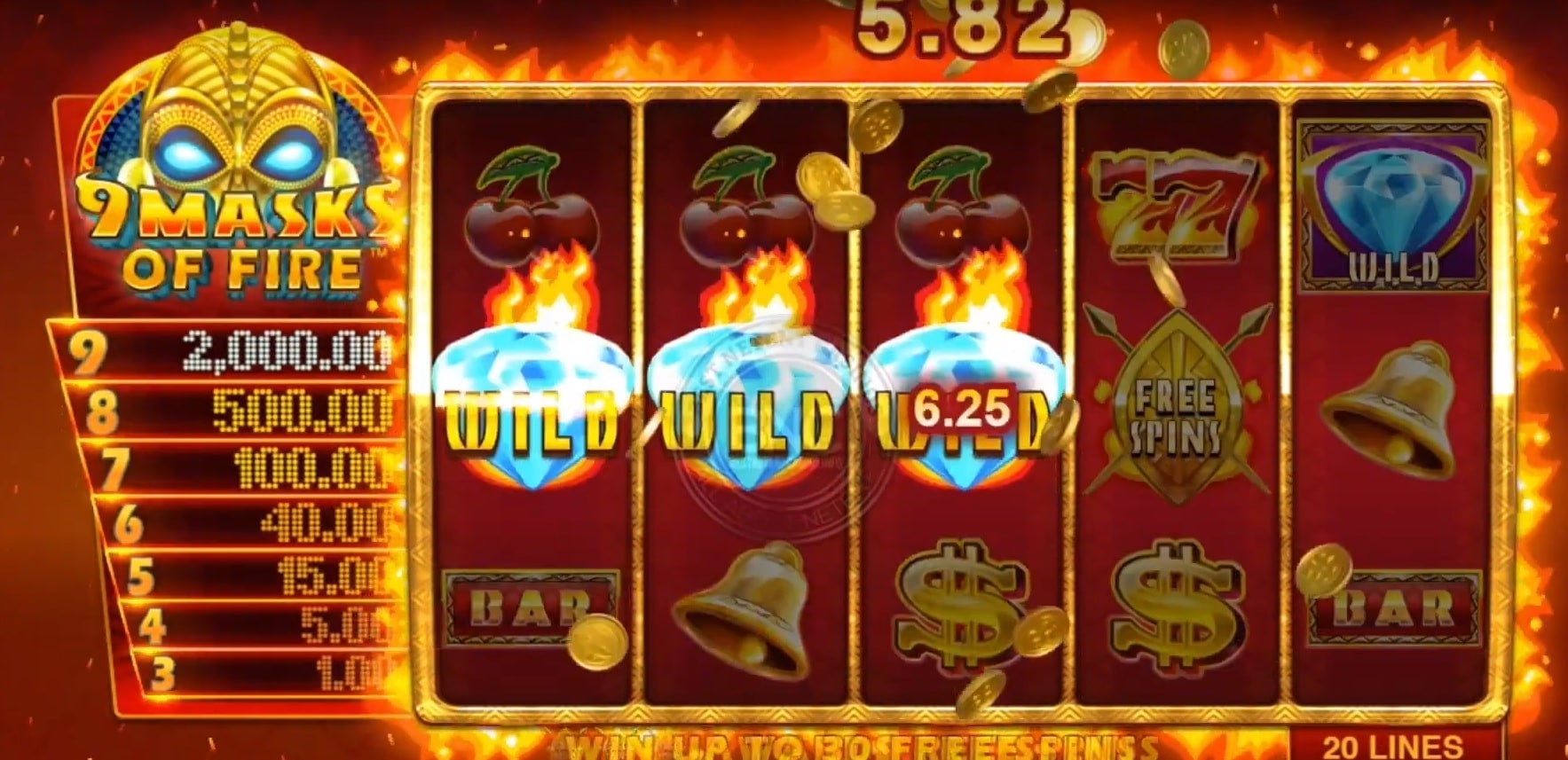 Layout of the 9 Masks of Fire slot that ended up on the top new slots in October 2019.