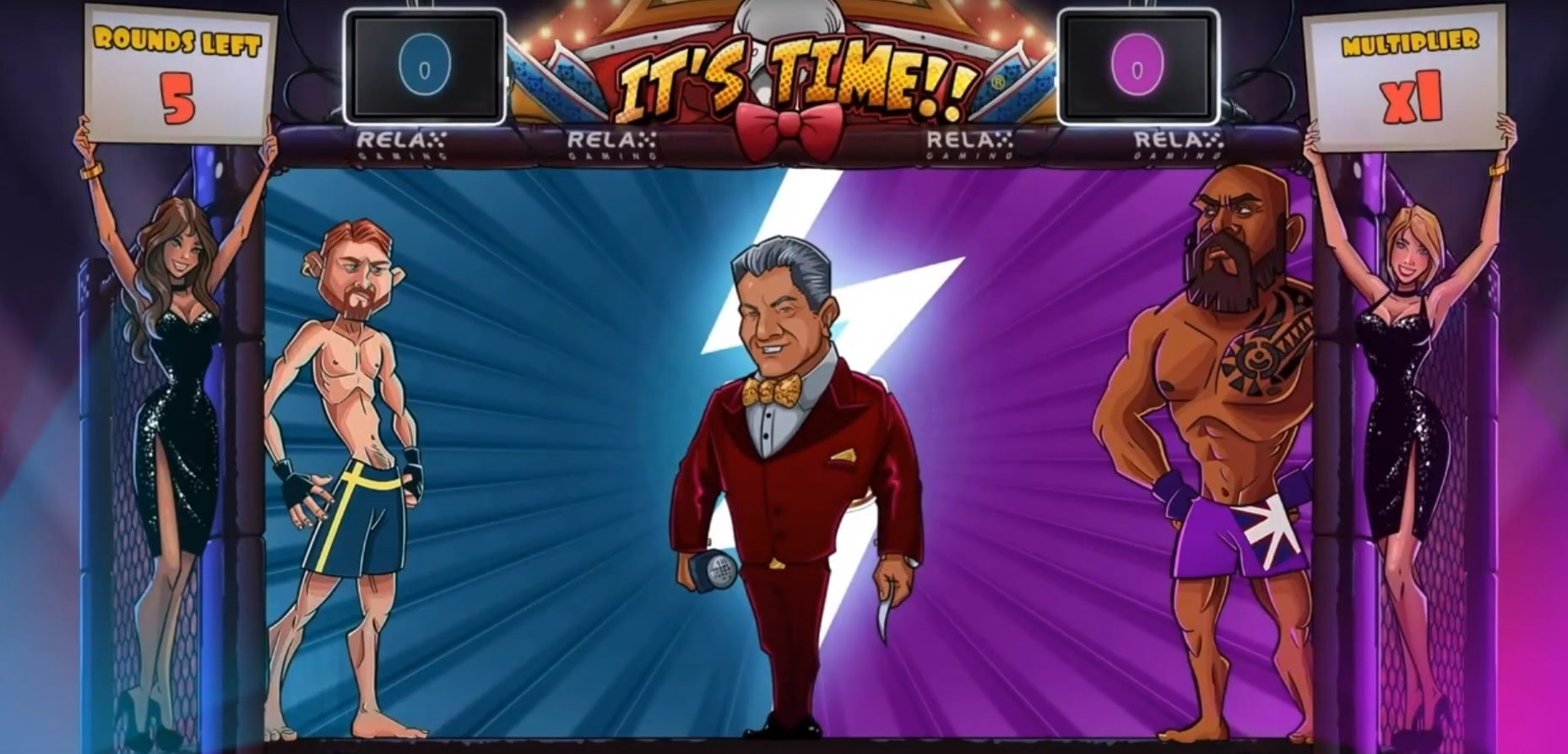 Bruce Buffer featured in the gameplay of It's Time slot from Relax.