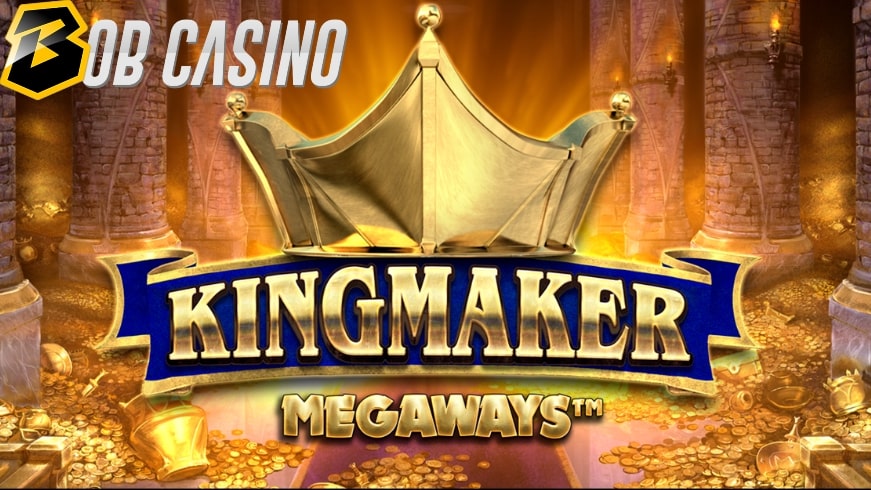 The gold and the crown around the King Maker Megaways slot logo.