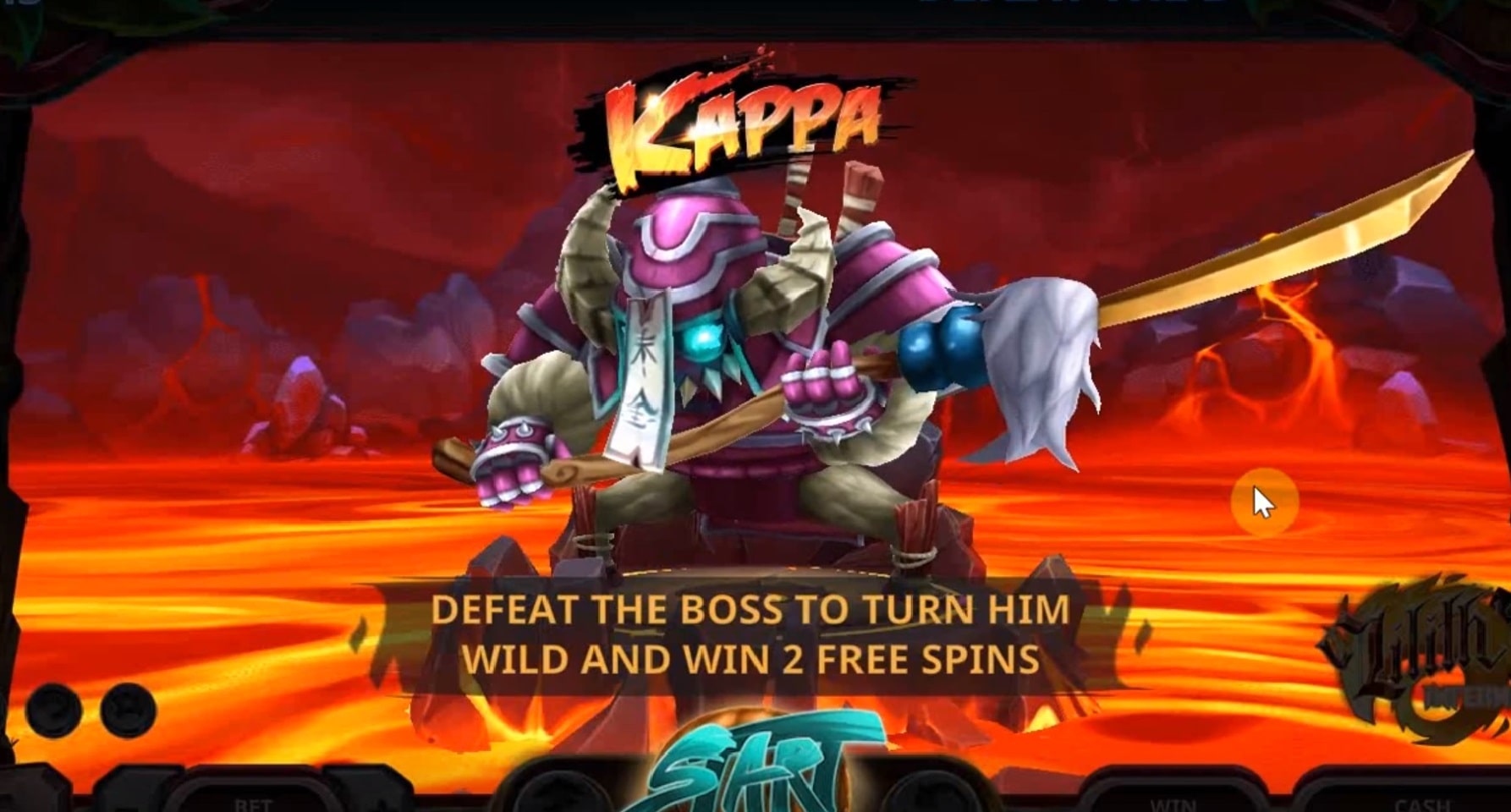 The level boss Kappa in the Lilith's Inferno slot from Yggdrasil.