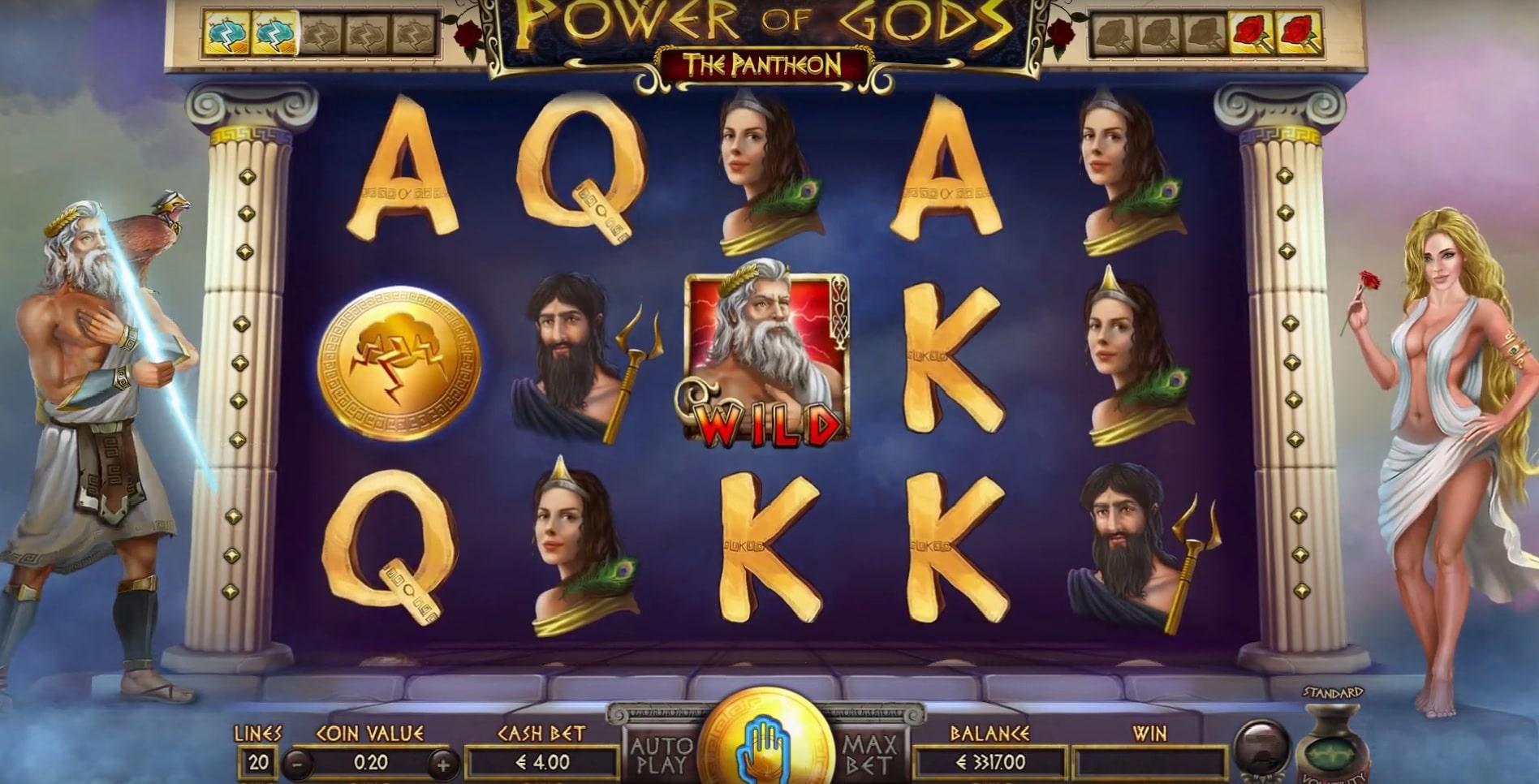 Power of Gods: The Pantheon slot showing off the whole Pantheon of Greek Gods.