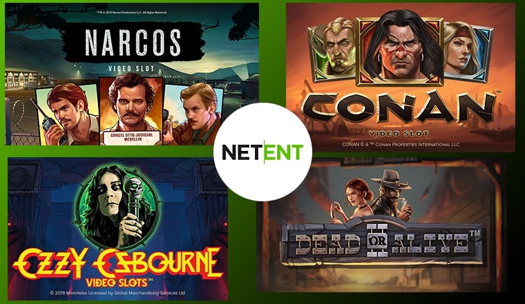 Logos of the popular slots from NetEnt - the best slot game provider of 2019.