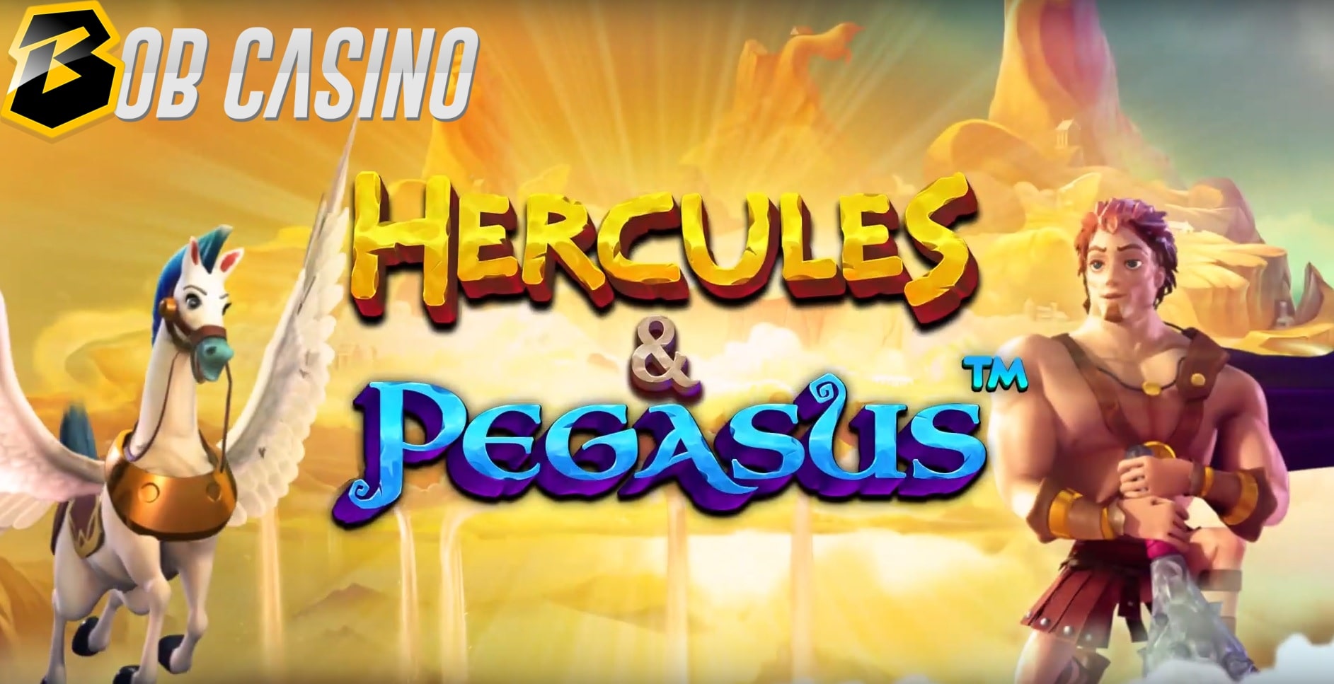 Hercules and Pegasus goofing off on the logo of the self-titled slot from Pragmatic Play.