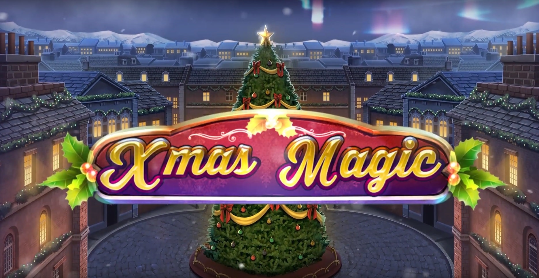 Christmas tree glowing in the logo of Xmas Magic slot in our review.