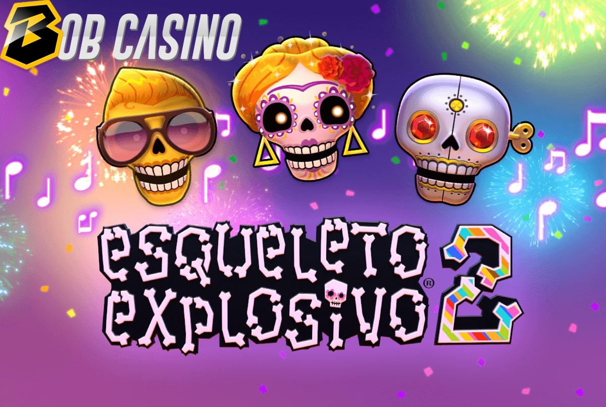 The three Mexican skulls on the logo of Esqueleto Explosivo 2 slot logo in a review article.