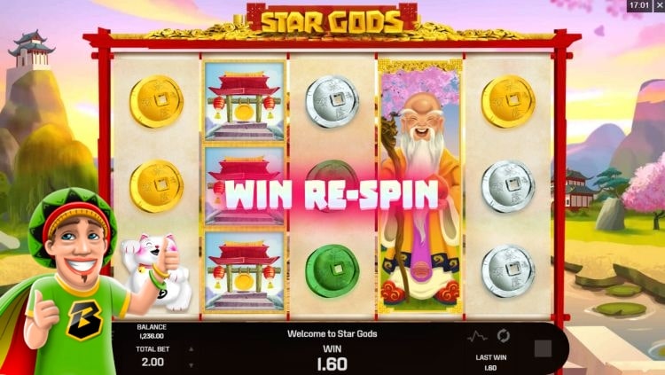 The reels with symbols in the Star Gods slot review.