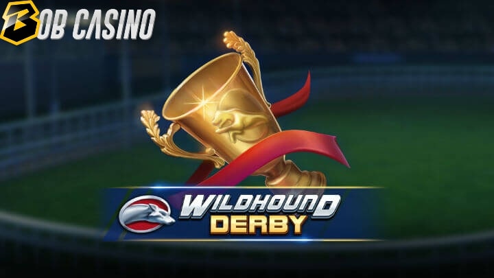 A greyhound racing cup in the logo of Wildhound Derby slot review.