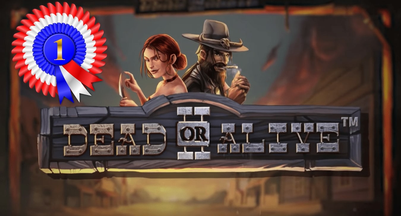 Logo of Dead or Alive 2 slot with a prize ribbon over it.