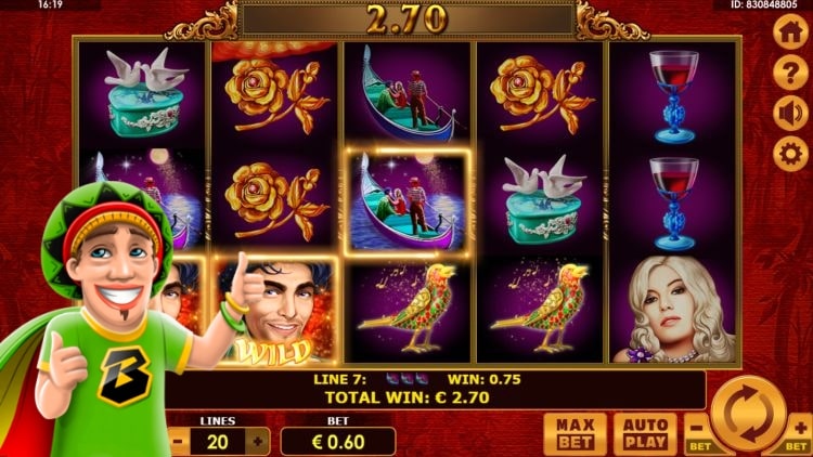 The reels of Amatic's Grand Casanova slot game.