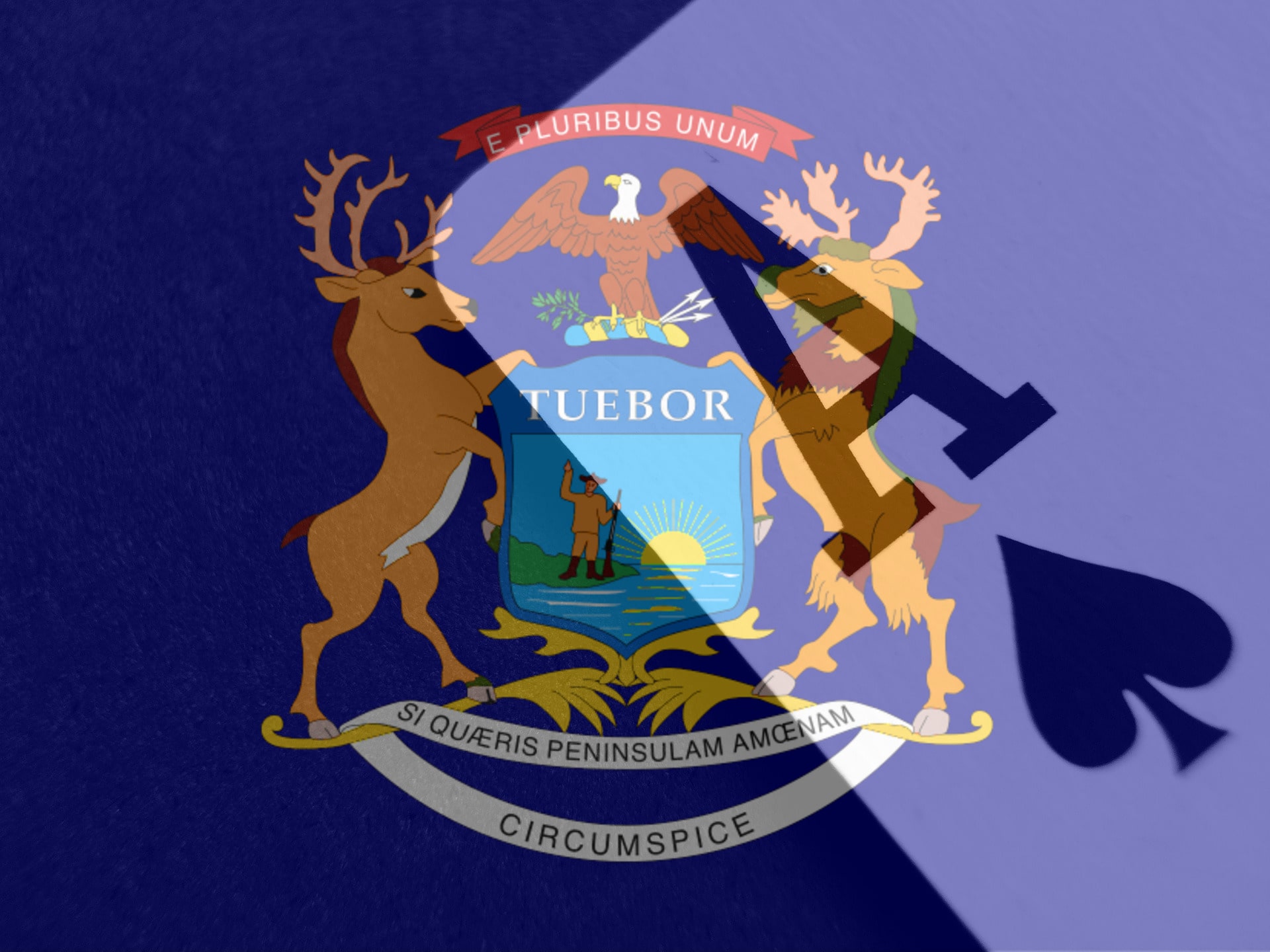 Michigan state flag signaling the legalization of online gambling, poker and betting in the state.