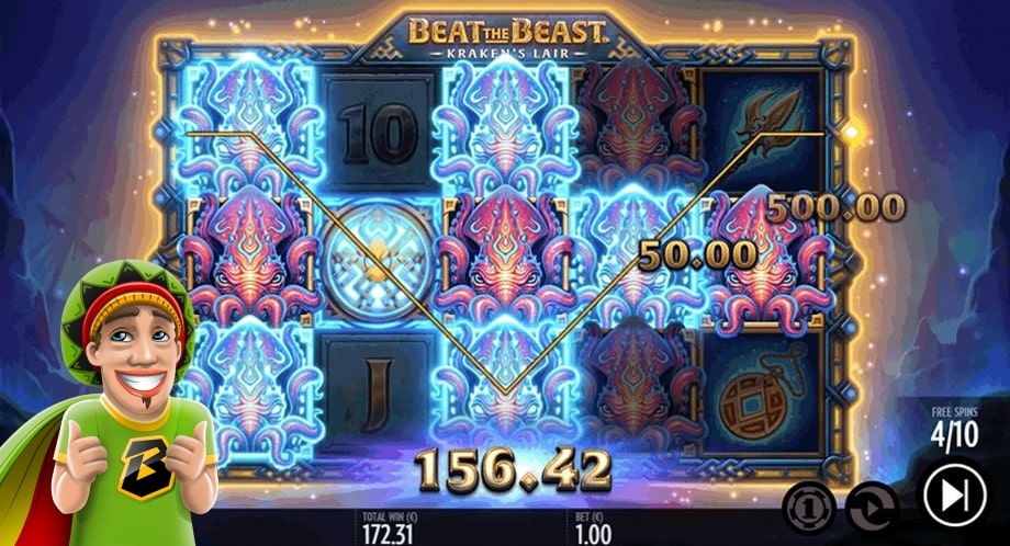 Beat The Beast slot reels and huge win.