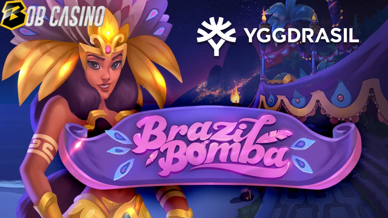 The mascot and logo of the Brazil Bomba slot from Yggdrasil.