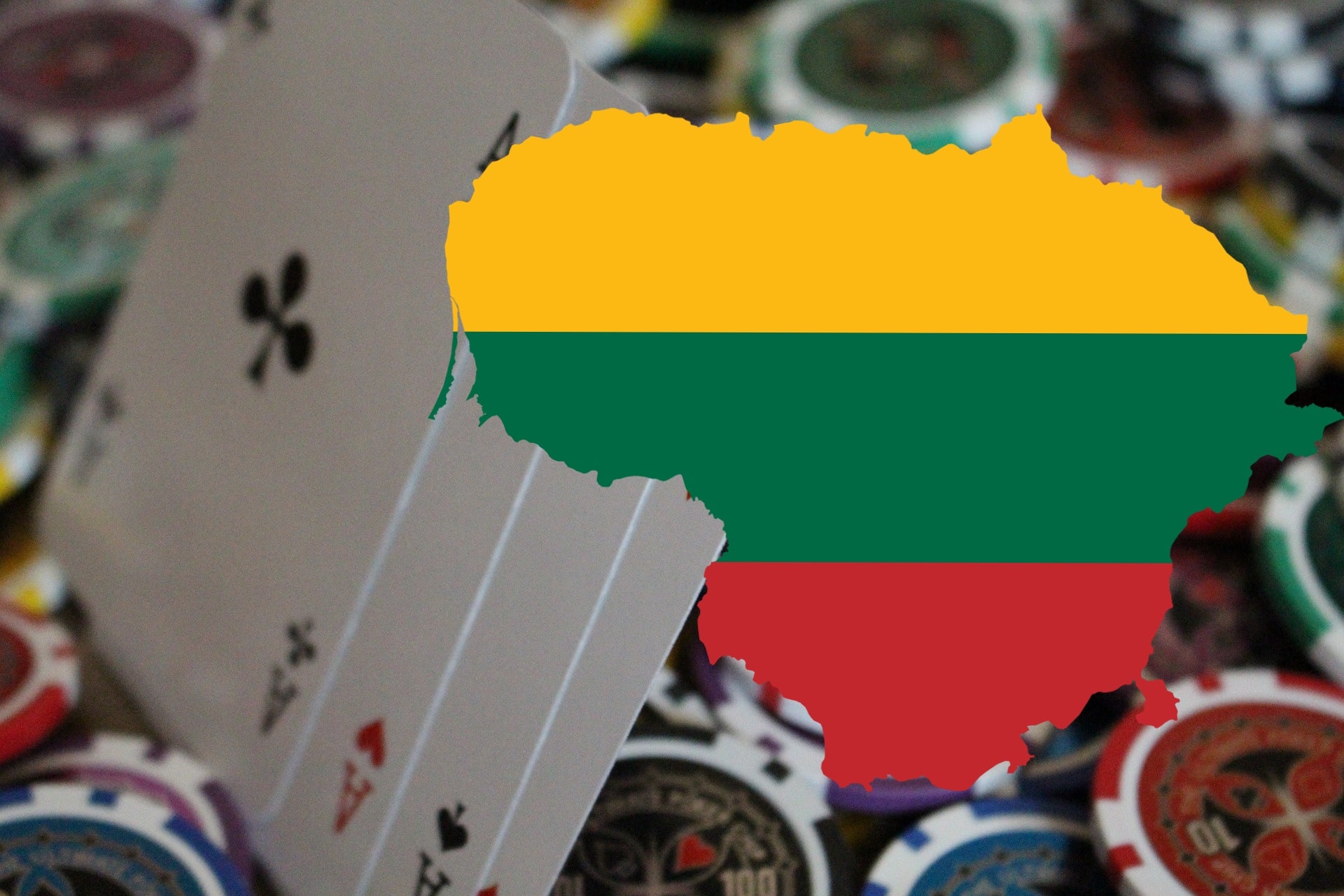 Map of Lithuania on top of gambling attributes.