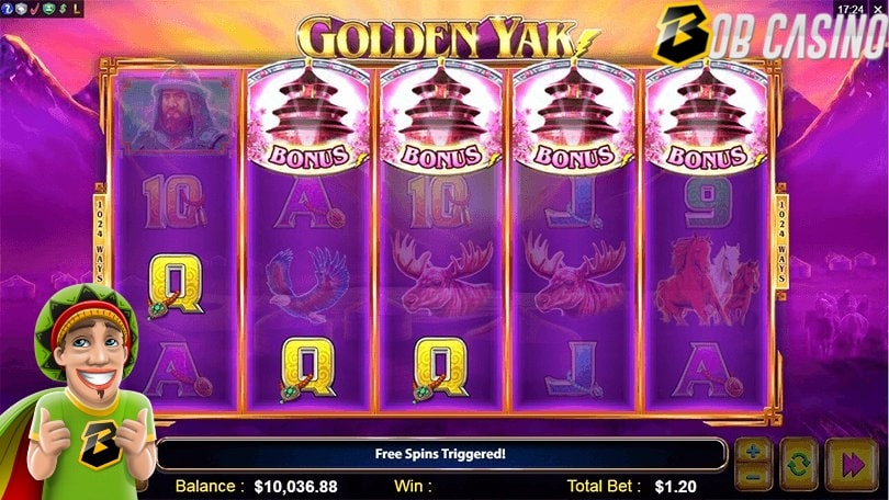 Golden Yak slot reels in the Bob Casino review.