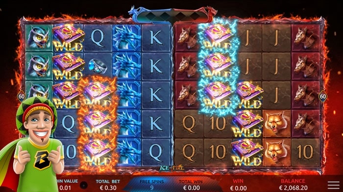 The reels of Ice and Fire slot game from Yggdrasil.