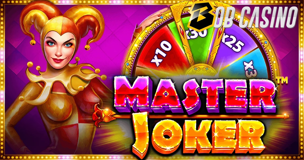 The mascot and the logo of the Master Joker slot review.