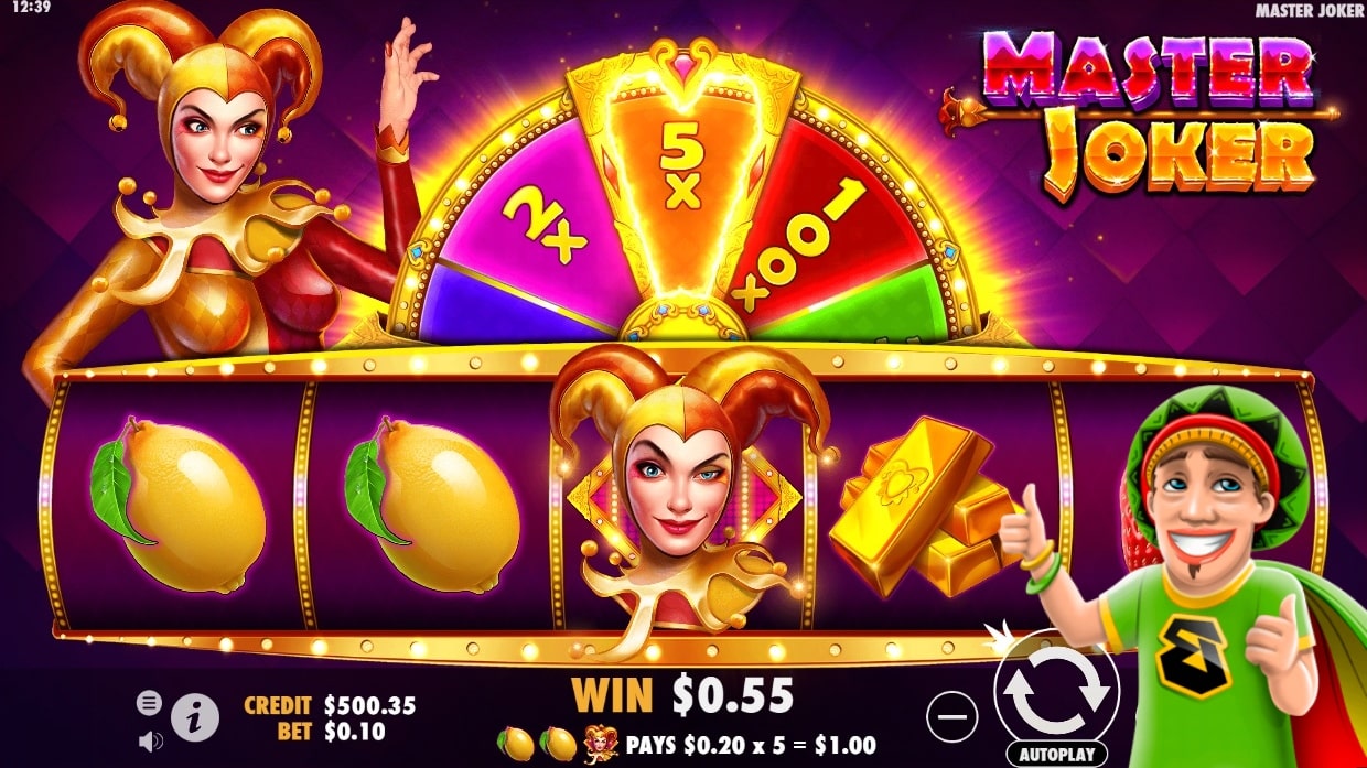 A screenshot of the wheel and reels of Master Joker slot.