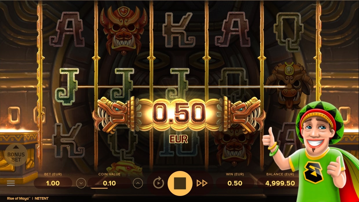 The reels of the Rise of Maya casino slot game.