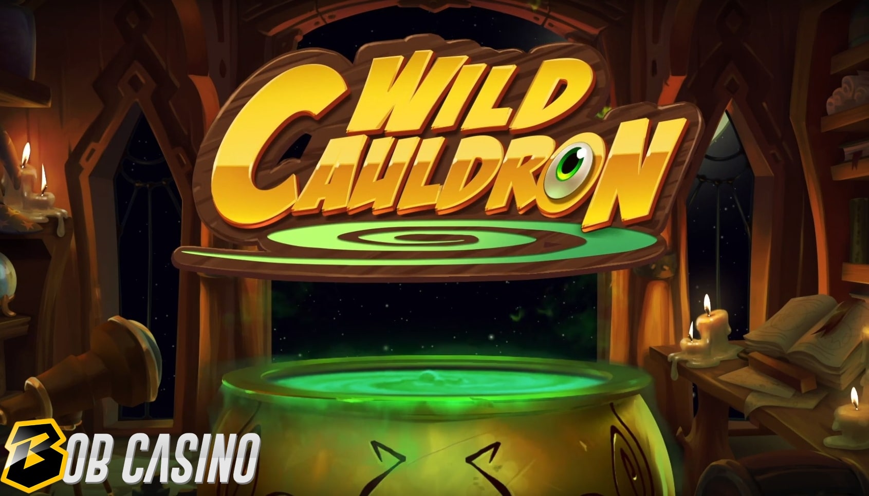 The title screen of the Wild Cauldron slot logo.