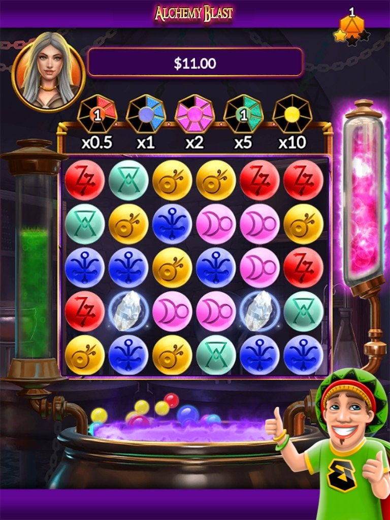 Reels of the Alchemy Blast slot for mobile.