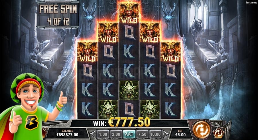 Gameplay of Testament, a slot based on the legendary metal band!