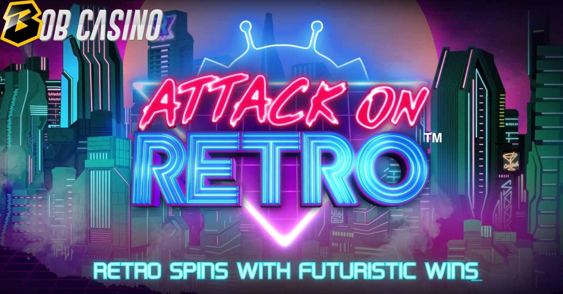 The futuristic logo of the Attack on Retro slot from Microgaming.