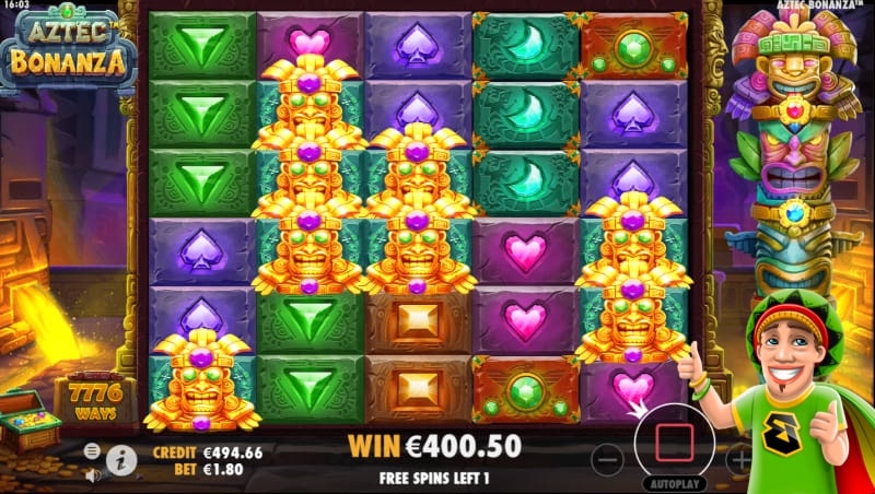 Aztec Bonanza free spins round in a free play version of the slot machine.