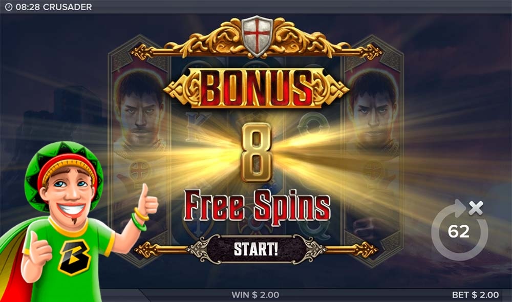 Bonus round of the Crusader slot on mobile.