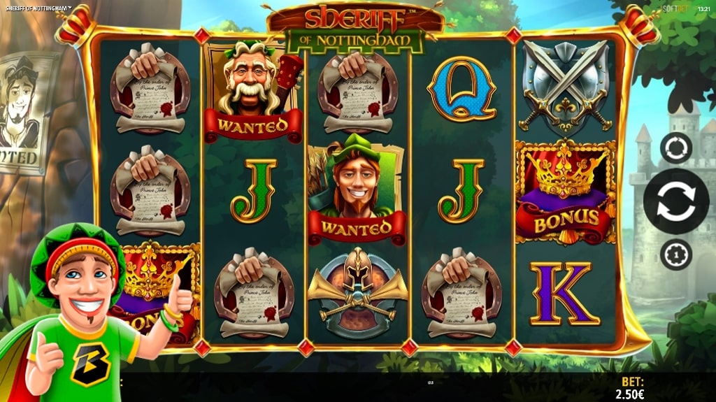 Sheriff of Nottigham slot reels in a free demo on mobile.