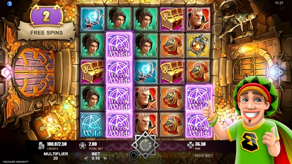 Reels during free spins in the Treasure Heroes slot from Rabcat.