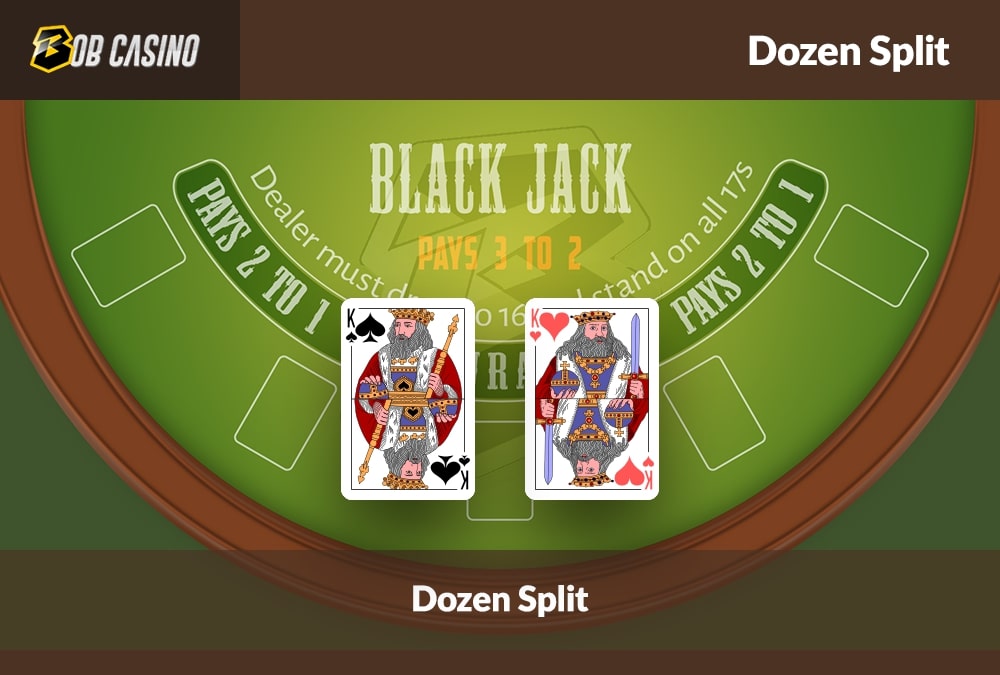 Two K cards that provide an option for dozen split in Blackjack.