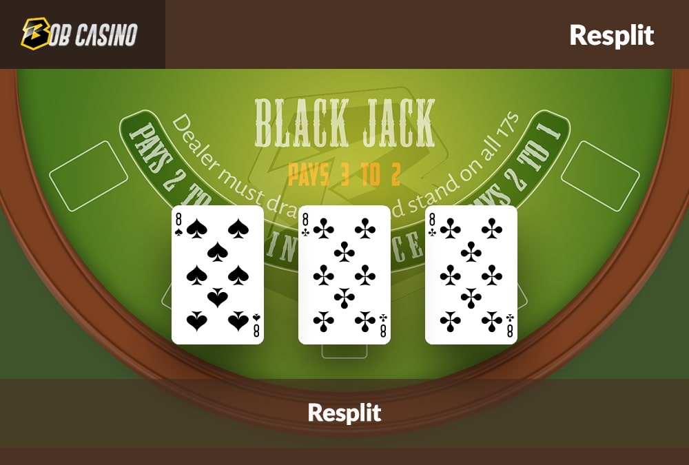 Three eight-value cards that provide an option for a resplit in Blackjack.