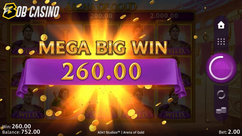 Big Win in Arena Gold Slot on Bob Casino