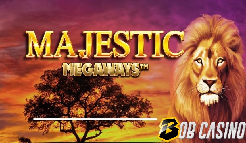 Majestic Megaways slot logo in a review from Bob Casino.