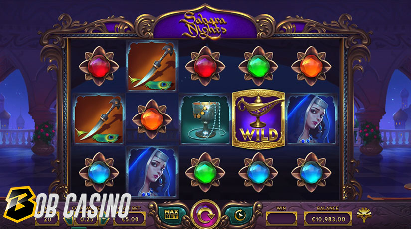 Scatter Free Spin bonus round in the Sahara Nights Slot