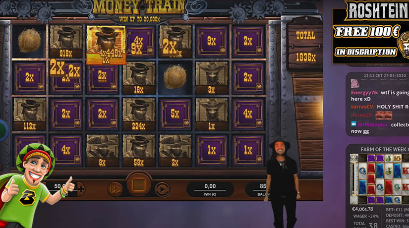 Roshtein's big win in the Money Train slot