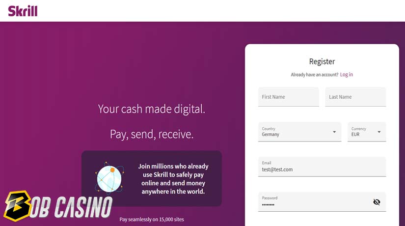 Skrill registration form that users need to sign before depositing in a casino