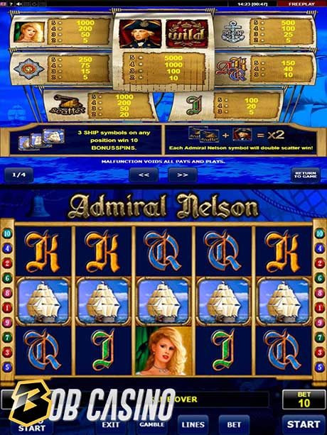 Amatic's Admiral Nelson slot rules and reels.